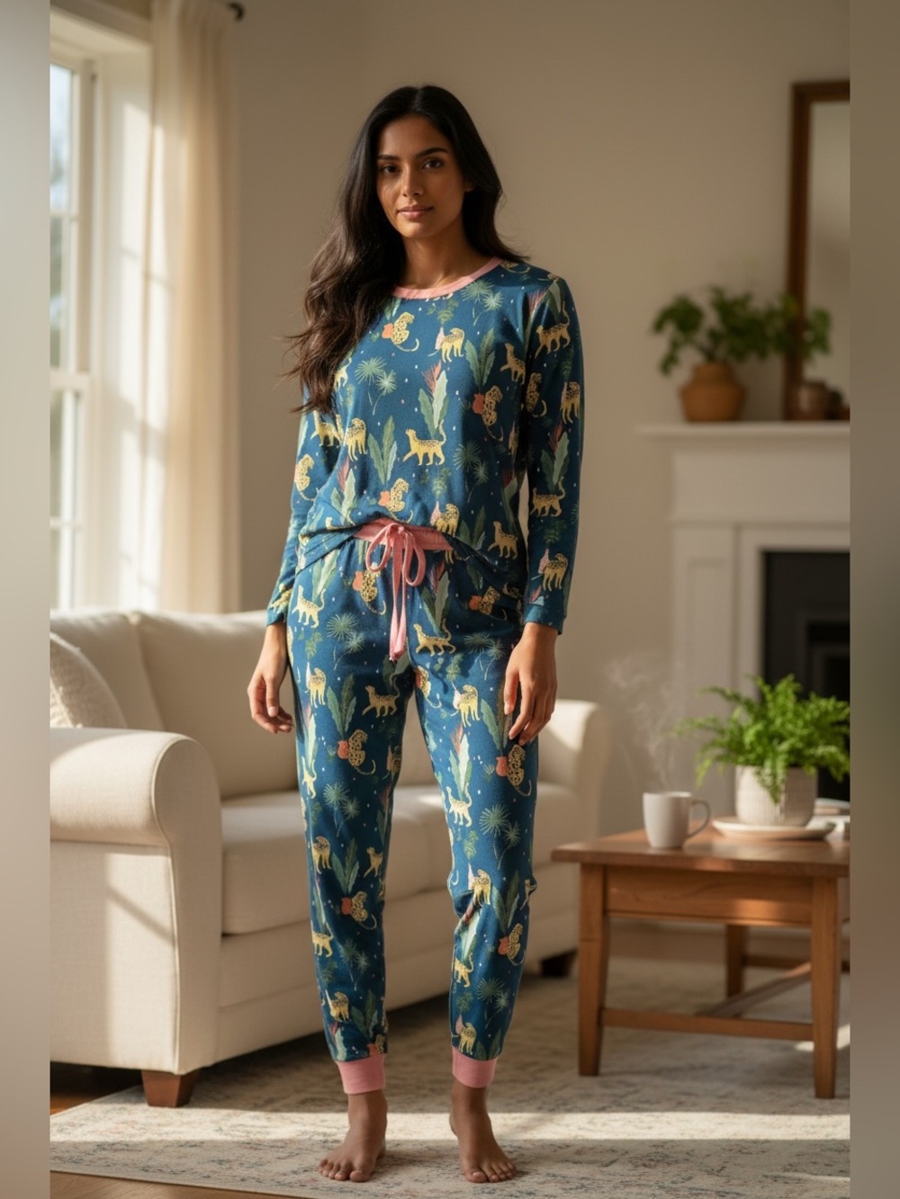 Chelsea Peers x The Wellness Project Leopard Tropical Print Pajama Set XS